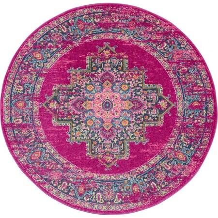 Palacedesigns 8 ft. Round Fuchsia & Blue Distressed Area Rug - Fuchsia Blue - 8' PA3645200